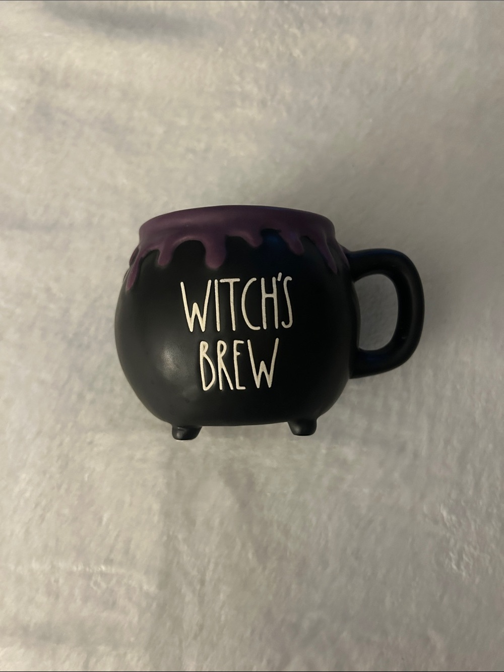Rae Dunn Black Cauldron Mug with Purple Drip Accent